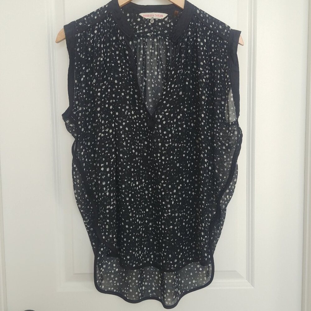 Rebecca Taylor oversized flowy semi sheer sleeveless blouse top black sp…